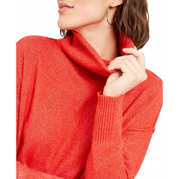 NEW BAR III becca tilley turtleneck high-low sweater in red - Picture 3 of 3
